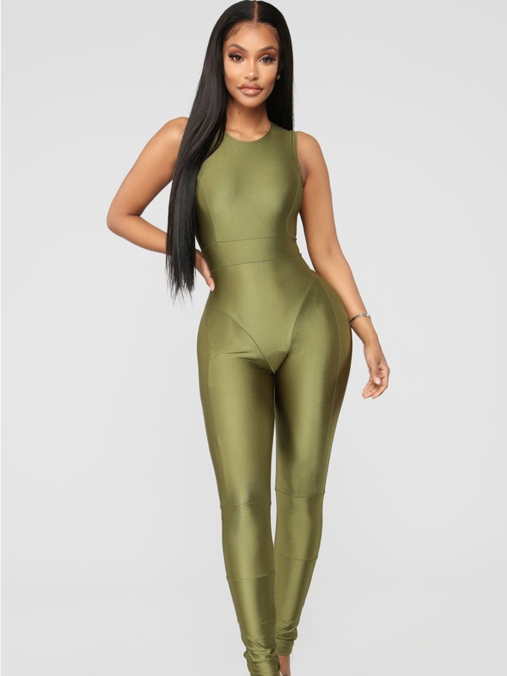 Fashion Nova Olive Sculpting Sleeveless Jumpsuit